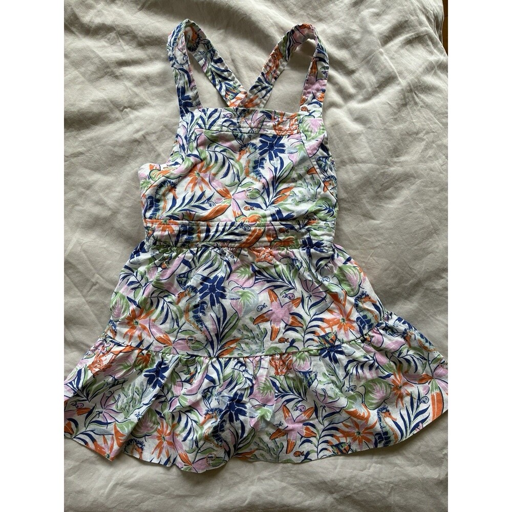 Polo Ralph Lauren Girls Tropical Print Linen-Cotton Dress 2 Floral Criss-Cross